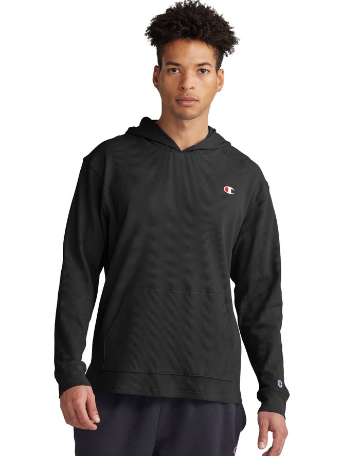 Champion Waffle Erkek Kapşonlu Sweatshirt Siyah ( SDLEUR107 )